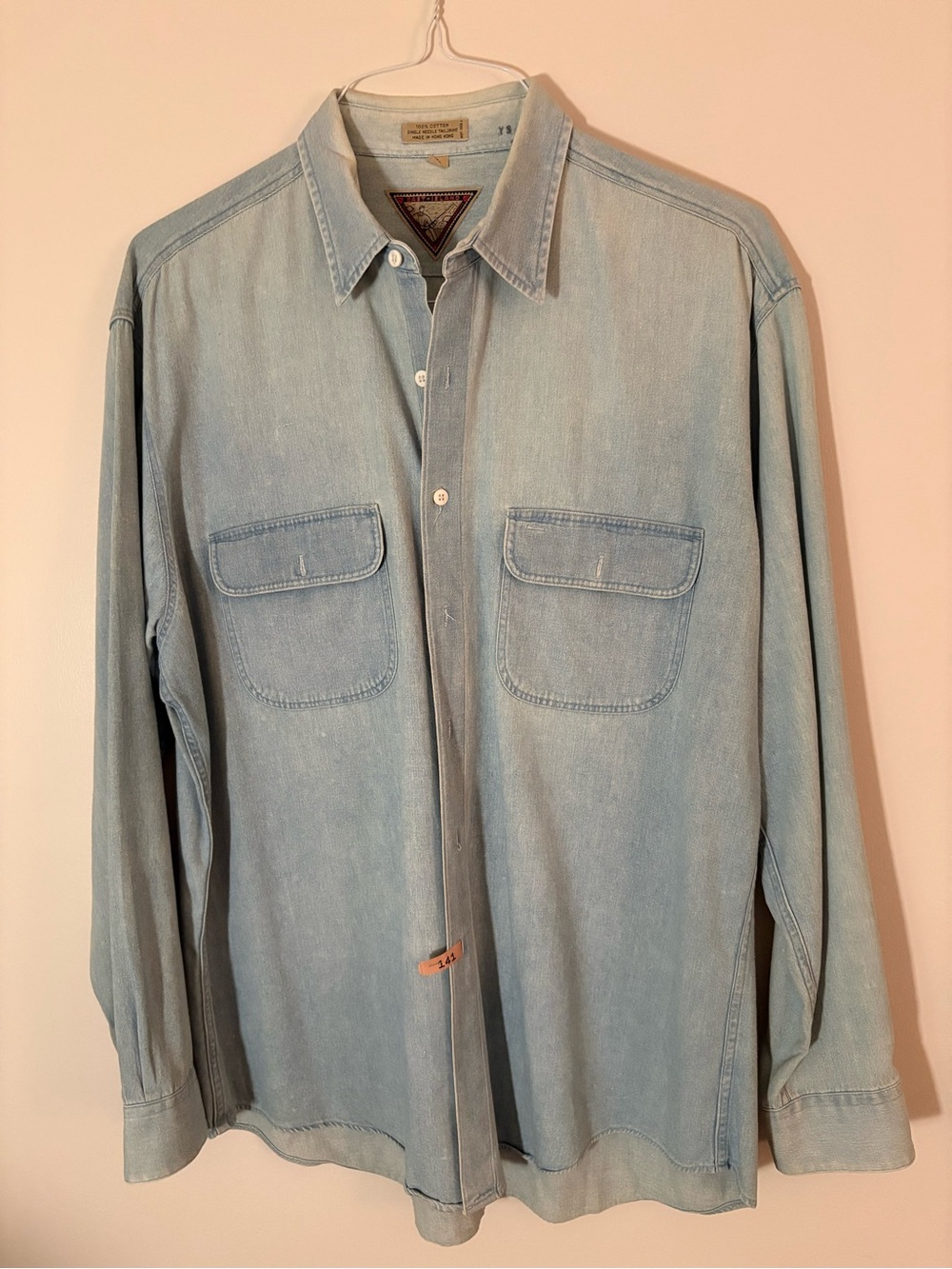 Vintage Light Blue Denim Button-Up Shirt - Men's Casual Shirt